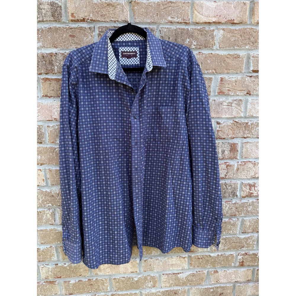 Johnston & Murphy Mens XL Blue Check Plaid Long Sleeve Button Down Shirt